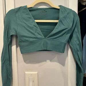 Garage Teal V-Neck Crop Top